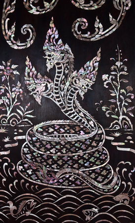 Native Thai style painting in the temple,They are public domain or treasure of Buddhism. This is traditional and generic style in Thailand. No any trademark or restrict matter in this photo.の写真素材