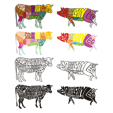 isolated cow and pigのイラスト素材