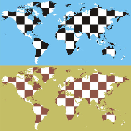 fully editable vector world map with chess patternのイラスト素材
