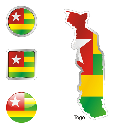 fully editable flag of togo in map and web buttons shapes のイラスト素材