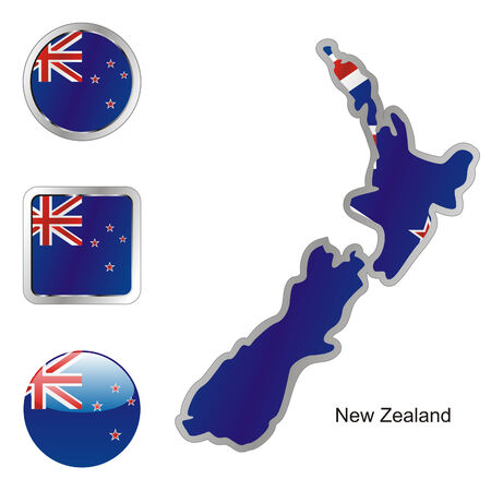 fully editable flag of newzealand in map and web buttons shapes のイラスト素材