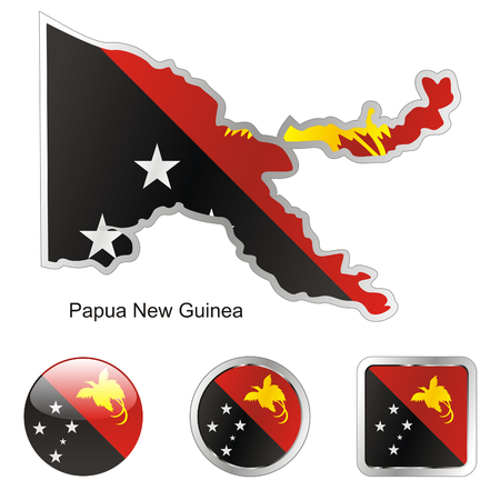 fully editable flag of papua new guinea in map and web buttons shapes のイラスト素材