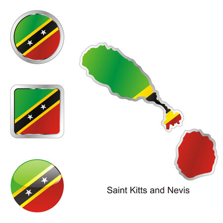 fully editable flag of saint kitts and nevis in map and web buttons shapes のイラスト素材