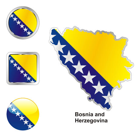 fully editable flag of bosnia and herzegovina in map and web buttons shapes のイラスト素材