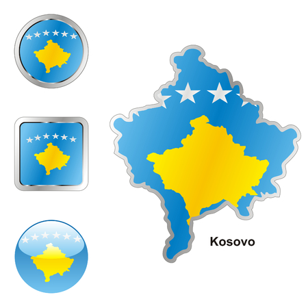 fully editable flag of kosovo in map and web buttons shapes のイラスト素材
