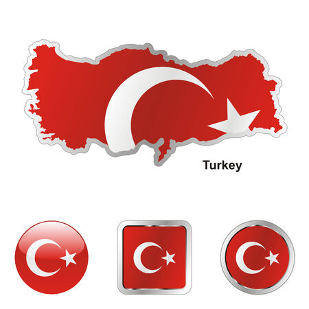 fully editable flag of turkey in map and web buttons shapes のイラスト素材