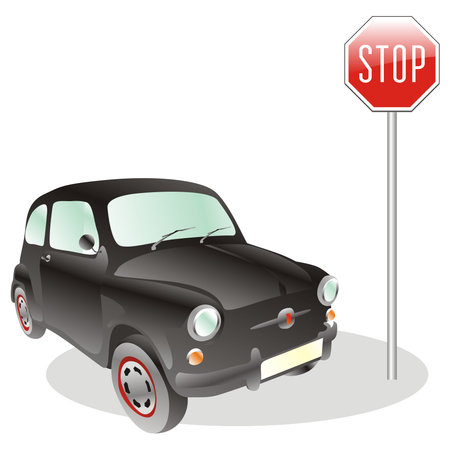 fully editable vector illustration of stylized car and stop signのイラスト素材