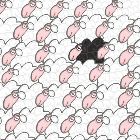 fully editable vector illustration with seamless sheepのイラスト素材