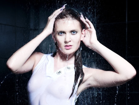 Portrait of the beautiful girl in the aquastudioの写真素材