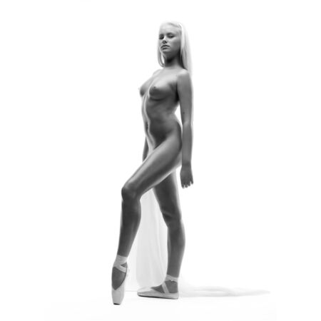 Portrait of the beautiful naked ballerina. Monochrome imageの写真素材