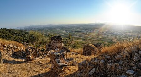 Top view from the old castle to the mountains. Alcala de Xivert in Spain.の写真素材