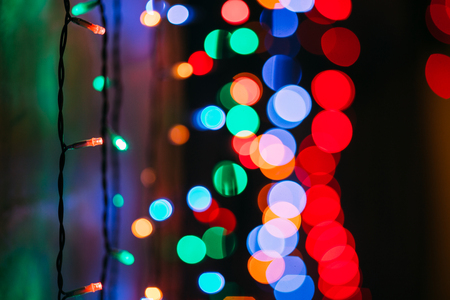 illuminated garland hanging on a wallの写真素材