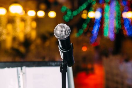 microphone on the stage closeupの写真素材