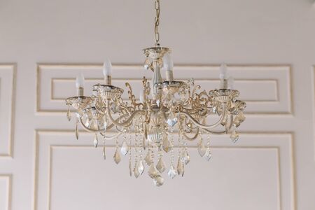 vintage chandelier decorated with beadsの写真素材