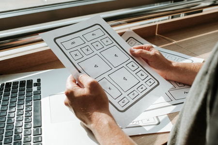 UX website design wireframe. Sketch, prototype, framework, layout future design project. UI/UX -...