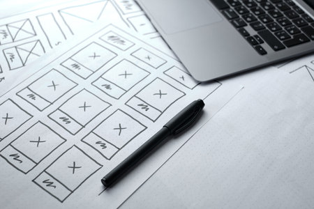 UX website design wireframe. Sketch, prototype, framework, layout future design project. UI/UX -...