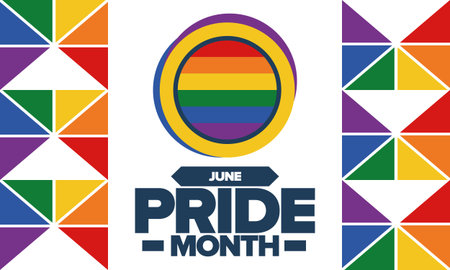 Pride Month in June. LGBT flag. Lesbian Gay Bisexual Transgender. Celebrated annual. Rainbow colours, love concept. Human rights and tolerance. Poster. Vector illustrationのイラスト素材