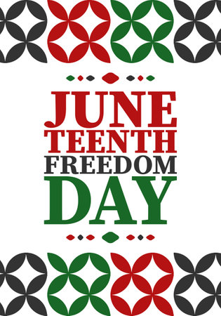 Juneteenth. Freedom and Emancipation day in June. Independence Day. Annual African-American holiday, celebrated in June 19. American history and heritage. Vector posterのイラスト素材