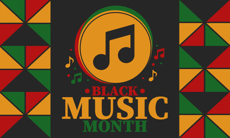 Black Music Month in June. African-American Music Appreciation Month. Celebrated annual in United States. Music concept. Poster, card, banner and background. Vector illustrationのイラスト素材