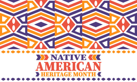 Native American Heritage Month. American Indian culture. Celebrate annual in in November in United States. Tradition Indian pattern. Poster and banner. Vector authentic ornamentのイラスト素材