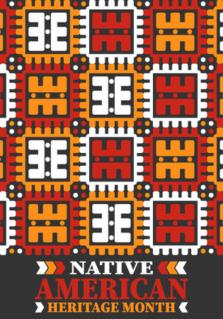 Native American Heritage Month. American Indian culture. Celebrate annual in in November in United States. Tradition Indian pattern. Poster and banner. Vector authentic ornamentのイラスト素材