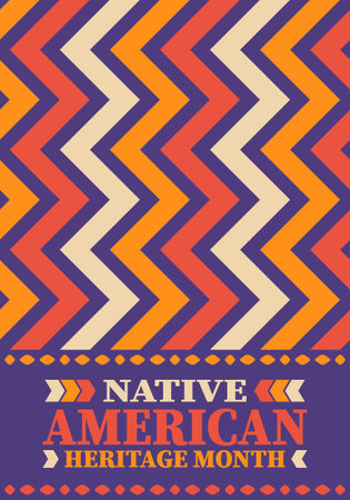 Native American Heritage Month. American Indian culture. Celebrate annual in in November in United States. Tradition Indian pattern. Poster and banner. Vector authentic ornamentのイラスト素材