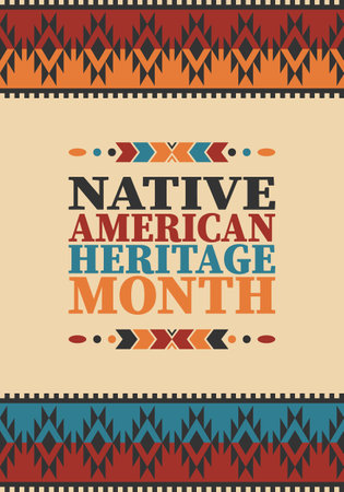 Native American Heritage Month. American Indian culture. Celebrate annual in in November in United States. Tradition Indian pattern. Poster and banner. Vector authentic ornamentのイラスト素材