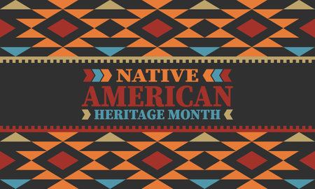 Native American Heritage Month. American Indian culture. Celebrate annual in in November in United States. Tradition Indian pattern. Poster and banner. Vector authentic ornamentのイラスト素材