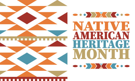Native American Heritage Month. American Indian culture. Celebrate annual in in November in United States. Tradition Indian pattern. Poster and banner. Vector authentic ornamentのイラスト素材