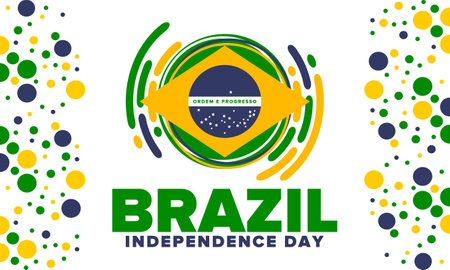 Brazil Independence Day. National happy holiday. Freedom day design. Celebrate annual in September 7. Brazil flag. Patriotic Brazilian vector illustration. Poster templateのイラスト素材