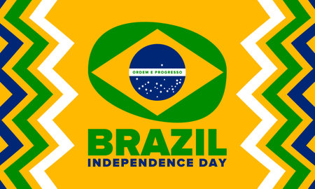 Brazil Independence Day. National happy holiday. Freedom day design. Celebrate annual in September 7. Brazil flag. Patriotic Brazilian vector illustration. Poster templateのイラスト素材