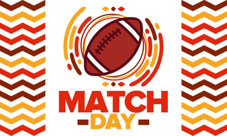 American Football Match Day. Playoff game day. Super Bowl Party in United States. Final game of regular season. Professional team championship. Ball for american football. Posterのイラスト素材