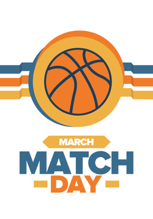 Basketball Match Day. Playoff in March. Super sport party in United States. Final games of season championship. Professional team tournament. Ball for basketball. Sport posterのイラスト素材