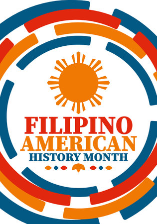 Filipino American History Month. Happy holiday celebrate annual in October. Filipinos and United States flag. Culture month. Patriotic design. Vector illustration. Posterのイラスト素材