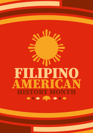 Filipino American History Month. Happy holiday celebrate annual in October. Filipinos and United States flag. Culture month. Patriotic design. Vector illustration. Posterのイラスト素材
