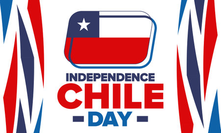 Chile Independence Day. Happy national holiday Fiestas Patrias. Freedom day. Celebrate annual in September 18. Chile flag. Patriotic chilean design. Vector poster. Illustrationのイラスト素材