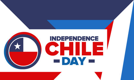 Chile Independence Day. Happy national holiday Fiestas Patrias. Freedom day. Celebrate annual in September 18. Chile flag. Patriotic chilean design. Vector poster. Illustrationのイラスト素材