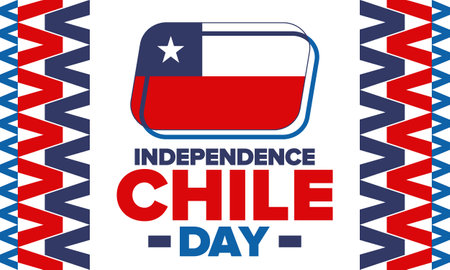 Chile Independence Day. Happy national holiday Fiestas Patrias. Freedom day. Celebrate annual in September 18. Chile flag. Patriotic chilean design. Vector poster. Illustrationのイラスト素材