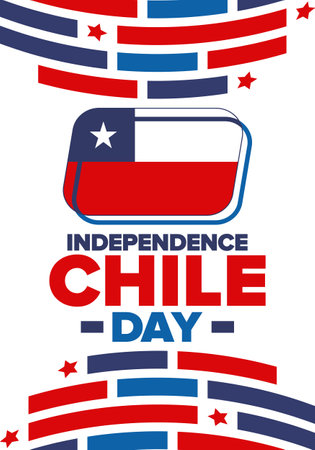 Chile Independence Day. Happy national holiday Fiestas Patrias. Freedom day. Celebrate annual in September 18. Chile flag. Patriotic chilean design. Vector poster. Illustrationのイラスト素材