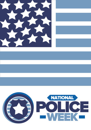 National Police Week. Celebrated annual in May. In honor of the United States police hero. Police badge and star. Officers Memorial Day. American patriotic design. Vector posterのイラスト素材