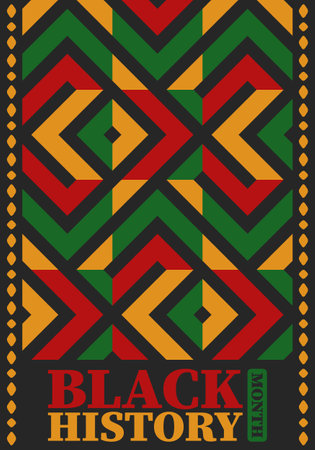 Black History Month in February. African American Culture and History. Celebrated annual in United States and Canada. In October in Great Britain. Vector poster, tradition ornamentのイラスト素材