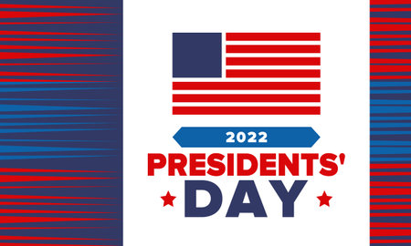 Happy Presidents' Day in February. Celebrated in United States. Washington's Birthday. Federal holiday in America. Patriotic american vector illustration. Poster designのイラスト素材
