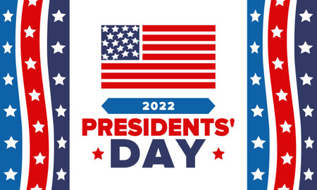 Happy Presidents' Day in February. Celebrated in United States. Washington's Birthday. Federal holiday in America. Patriotic american vector illustration. Poster designのイラスト素材