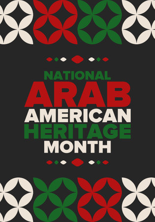 National Arab American Heritage Month. Arab American culture and tradition. Celebrate annual in United States in April. Arabian pattern. Poster, banner and background. Vectorのイラスト素材
