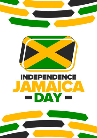 Jamaica Independence Day. Independence of Jamaica. Holiday, celebrated annual in August 6. Jamaica flag. Patriotic element. Poster, greeting card, banner and background. Vectorのイラスト素材