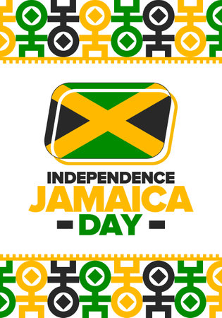 Jamaica Independence Day. Independence of Jamaica. Holiday, celebrated annual in August 6. Jamaica flag. Patriotic element. Poster, greeting card, banner and background. Vectorのイラスト素材