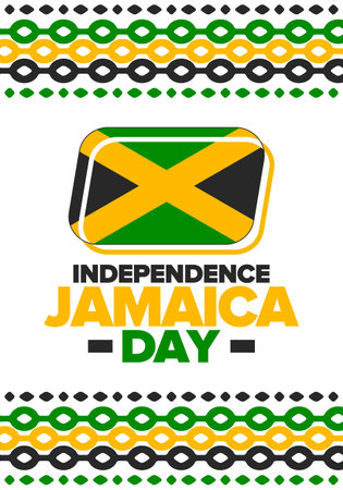 Jamaica Independence Day. Independence of Jamaica. Holiday, celebrated annual in August 6. Jamaica flag. Patriotic element. Poster, greeting card, banner and background. Vectorのイラスト素材