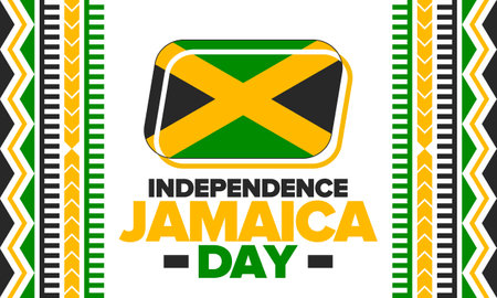Jamaica Independence Day. Independence of Jamaica. Holiday, celebrated annual in August 6. Jamaica flag. Patriotic element. Poster, greeting card, banner and background. Vectorのイラスト素材