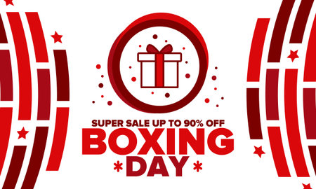 Boxing Day. Day after Christmas Day, when gifts are given! This holiday is associated with shopping and sporting events. Celebrated annually in the Great Britain. Vector posterのイラスト素材