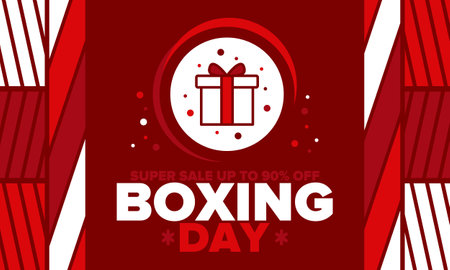 Boxing Day. Day after Christmas Day, when gifts are given! This holiday is associated with shopping and sporting events. Celebrated annually in the Great Britain. Vector posterのイラスト素材